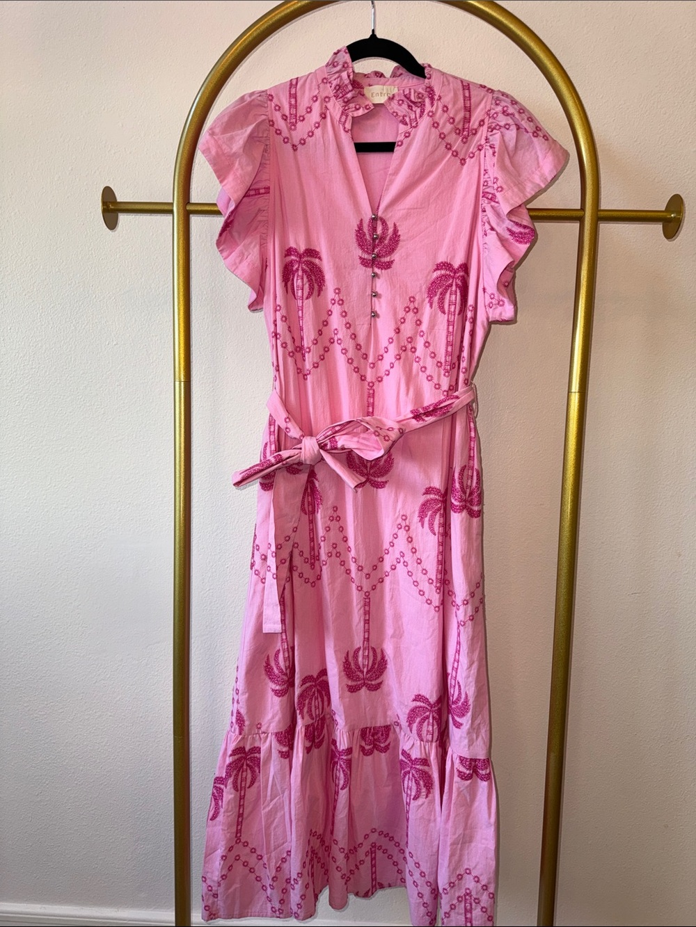 entro Pink Printed Tie-Waist Maxi Dress